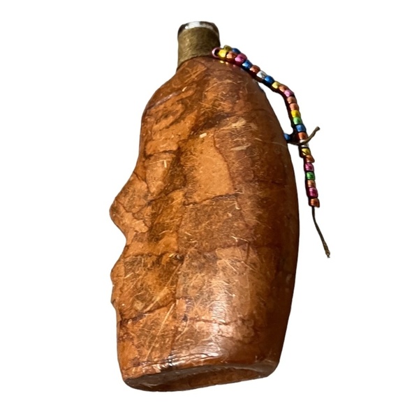 NWOT Glass bottle Face art paper mache with beads Strings, Brown - Picture 8 of 9